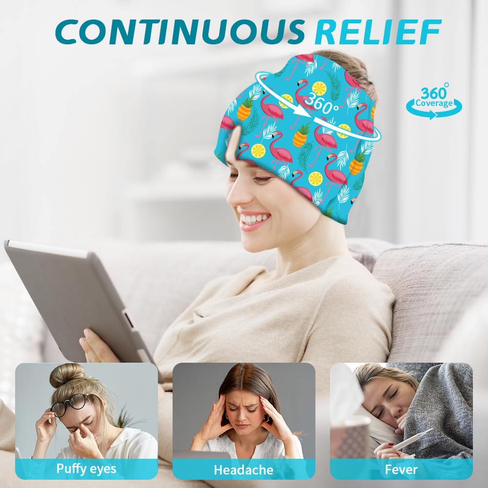 Migraine Relief Cap, Soothing Headache Ice Face Mask Products, Hot and Cold Therapy, Migraine Headache Relief Cap for Migraine, Sinus, Puffy Eyes, Tension, Stress and Hangover (Black+Blue2)