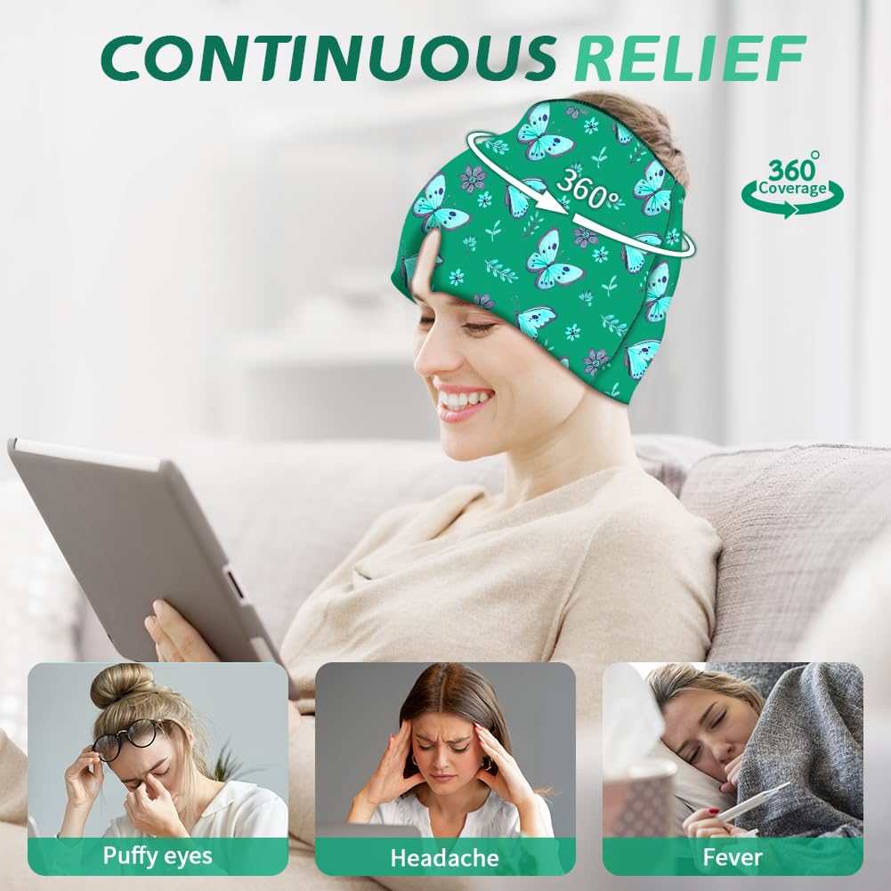 Migraine Relief Cap, Soothing Headache Ice Face Mask Products, Hot and Cold Therapy, Migraine Headache Relief Cap for Migraine, Sinus, Puffy Eyes, Tension, Stress and Hangover (Black+Green)