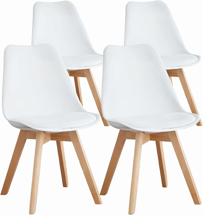OLIXIS Set of 4 Dining Kitchen Mid-Century Modern Chairs with Wood Legs and PU Leather Cushion for Living Room Bedroom Out...