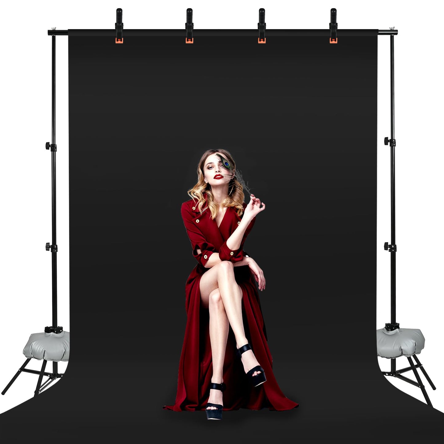 Backdrop Stand - 10x7ft(WxH) Photo Studio Adjustable Background Stand Support kit with 4 Crossbars, 8 Clips, 2 Waterbags and Carry Bag for Parties, Events Decoration, Wedding, Photography