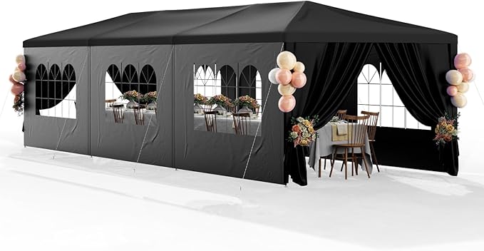 10x30 Black Outdoor Party Tent with 8 Removable Sidewalls Tents for Parties Gazebo Canopy Event Tent for Wedding, Birthda...