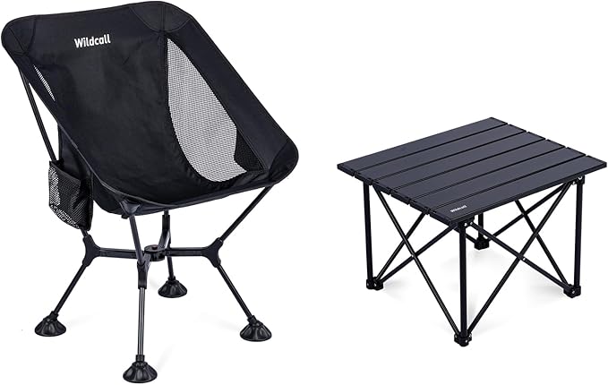 WildCall 1 Anti-Sink Feet Camping Chair and 1 Ultralight Camping Table, Ultralight Compact for Adults Outdoor Camping Back...