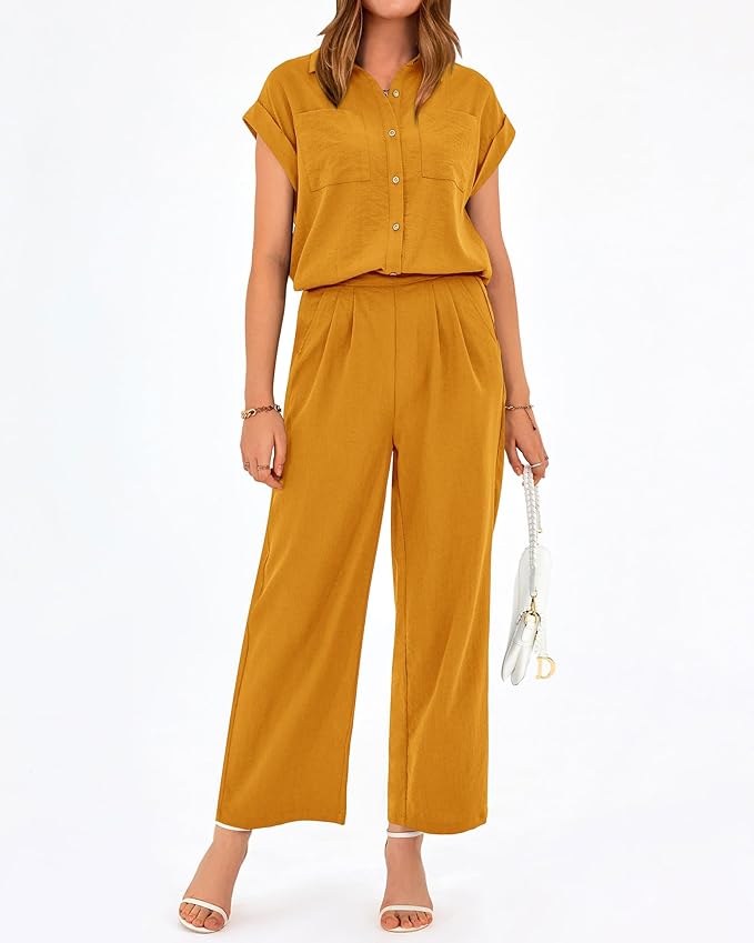PRETTYGARDEN Womens 2 Piece sets Summer Cap Sleeve Tops Palazzo Pants Dressy Casual Vacation Travel Outfits Tracksuits