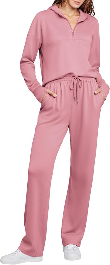 Totatuit Womens Sweatsuits 2 piece Set Lapel Half Zip Lightweight Sweatshirts and Wide Leg Pants Tracksuit Lounge Sets