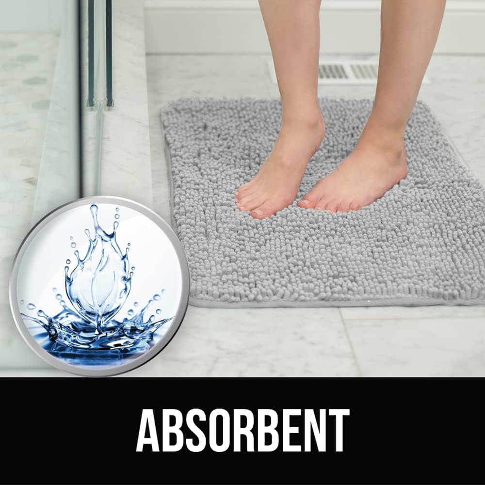 KANGAROO Bathroom Rugs, Chenille Soft Absorbent Bath Rug, Shaggy Shower Mat, Quick Dry Machine Wash Bathmat, Plush Carpet Mats for Tub, Bathtub and Room Home Decor Accessories, 42x24, Light Gray