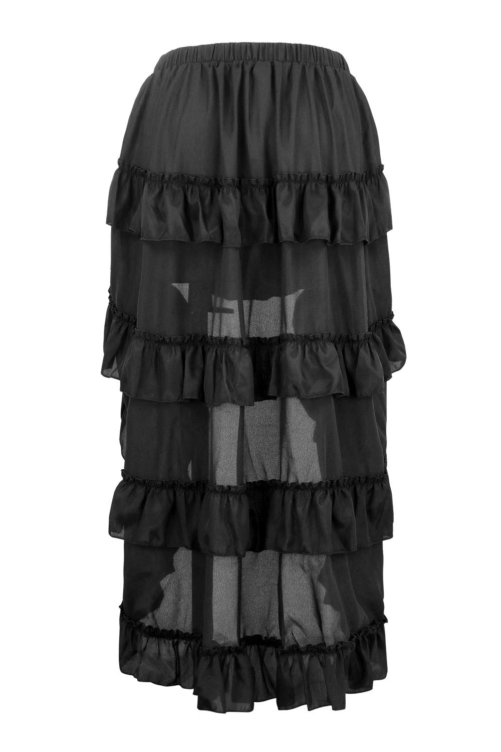 Charmian Women's Steampunk Gothic High Low Ruffle Cyberpunk Skirt Black Small