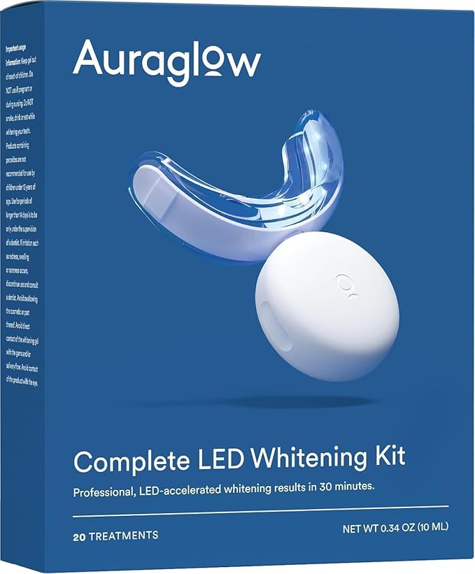 Auraglow Teeth Whitening Kit, LED Accelerator Light, 35% Carbamide Peroxide Teeth Whitening Gel, 20+ Whitening Treatments,...