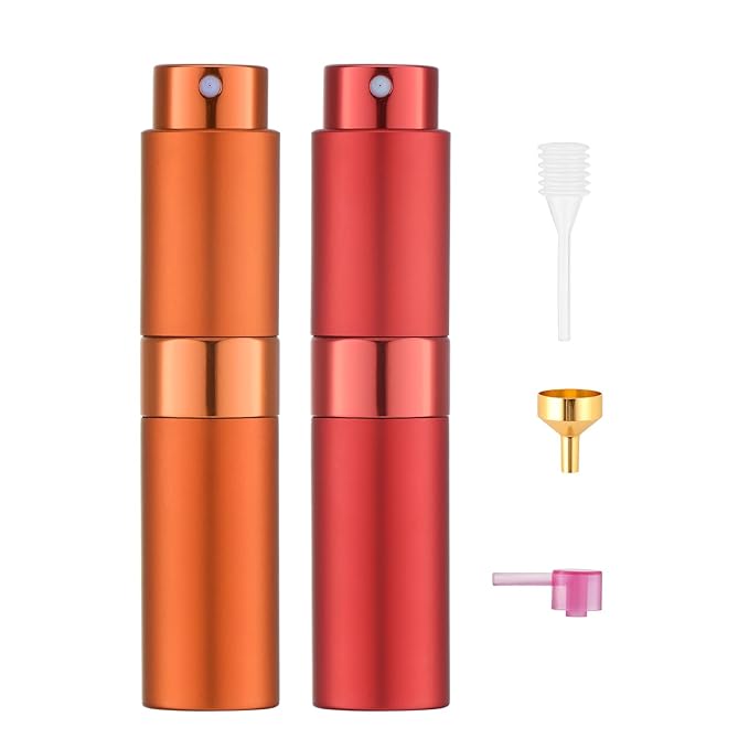 Tekson 8ml Travel Perfume Atomizer Refillable, Mini Cologne Spray Bottle Empty, Small Aftershave Portable Sprayer for Liquid Dispenser (Red&Orange)