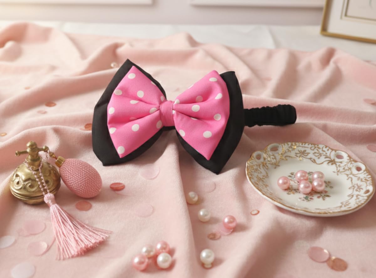 MeeTHan Pink Polka Dot Bows Mice Mouse Hair Clips Ears Elastic Bands Costume Accessories: M12 (Minnie clip 6 cm)