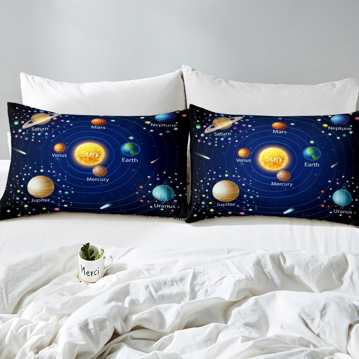 Kids Outer Space Fitted Sheet, Boys Starry Sky Galaxy Bed Sheet Twin Size Planet Space Bedding Set for Girls Teens Adult Bedroom Decor, Solar System Cosmos Fitted Bed Sheets, Blue Purple(No Top Sheet)