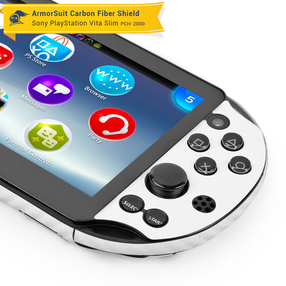 ArmorSuit MilitaryShield White Carbon Fiber Skin Wrap Film + HD Clear Screen Protector for PlayStation Vita Slim (2014) - Anti-Bubble Film