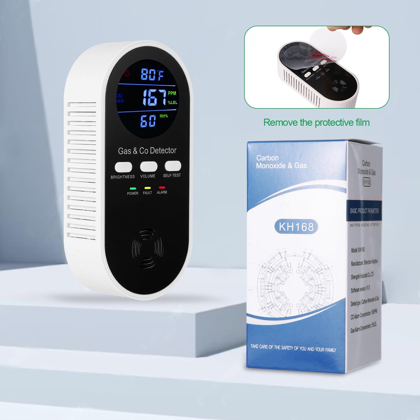 5-in-1 Combination Gas & Carbon Monoxide Detector with Battery Backup,Plug in Natural Gas Detector & CO Alarm with Temperature(°F) & Humidity Sonsor,Propane & CO Detector for Home,RV,Apartment