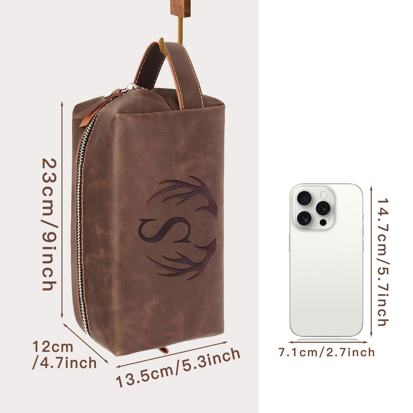 Aganmi Personalized Mens Travel Toiletry Bag Engraved Initial Letter PU Leather Waterproof Shaving Bag Cool Boss Colleague Friends Brother Gifts Storage Bags Fathers Day Birthday Gifts for Men (T)