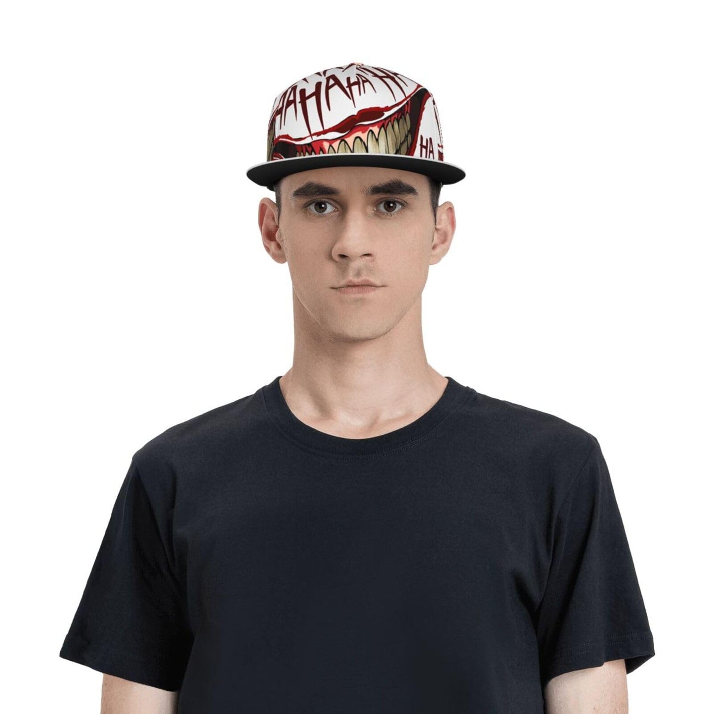 Funny Hahaha Unisex 3D Printing Classic Baseball Cap Snapback Flat Bill Hip Hop Hats Black
