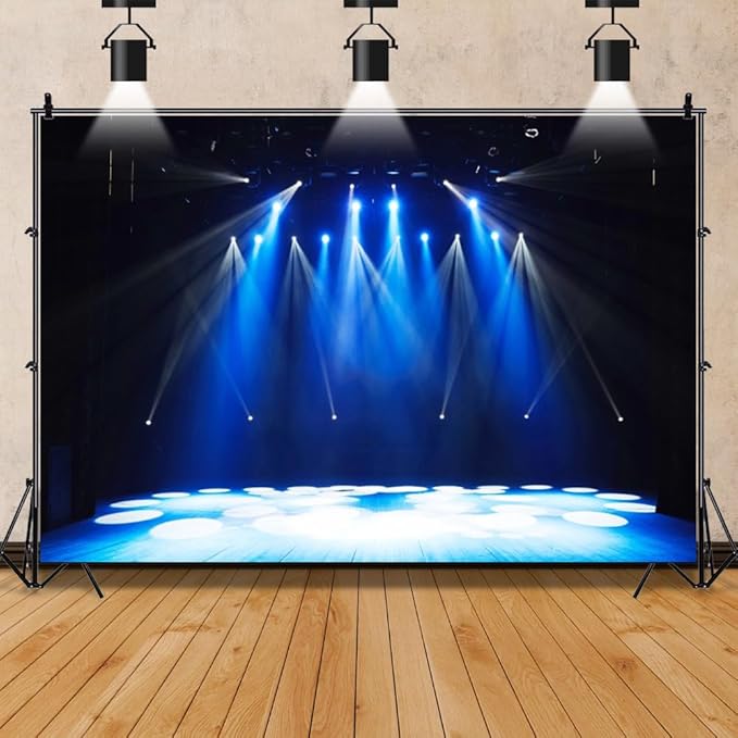 Leowefowa 5x3ft Vinyl Stage Concert Backdrop Spotlight Lights Night Club Photo Background Let's Glow Crazy Theme Party Dec...