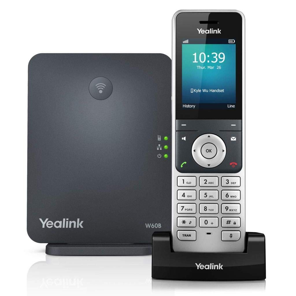 Yealink W60P Cordless Dect Ip Phone And Base Station, 2.4-Inch Color Display. 10/100 Ethernet, 802.3Af Poe, Power Adapter Includ