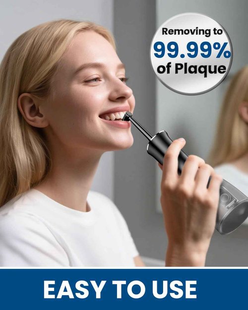 CNAPES Cordless Water Dental Flosser with 4 U-Shaped Jet，Black