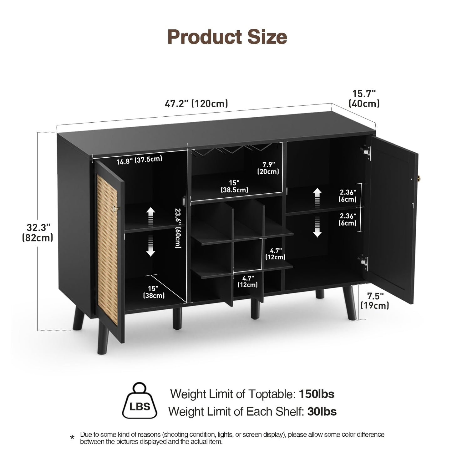 Giluta Kitchen Island - Farmhouse Coffee Bar Cabinet Kitchen Sideboard Cabinet Kitchen Cupboard Buffet Cabinet with Storage for Dining Room, Black