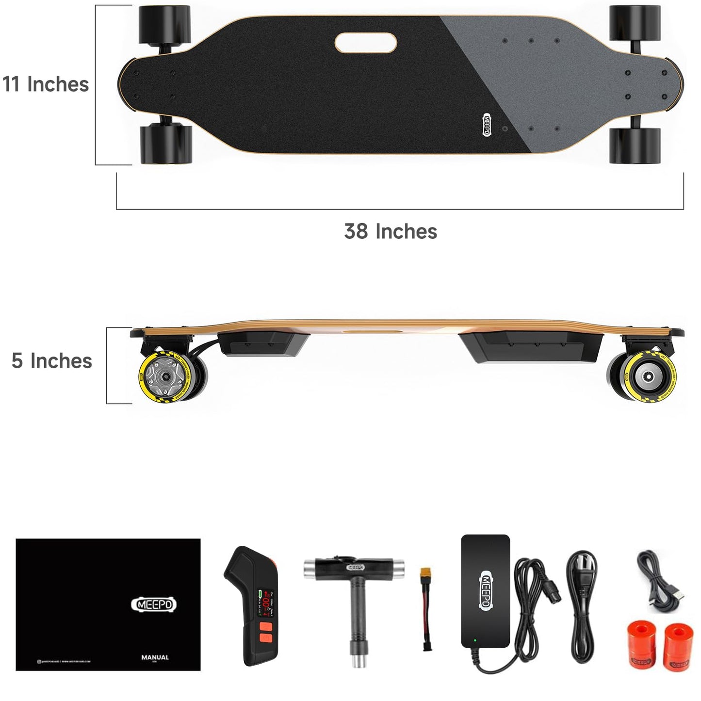 MEEPO Campus V3 Series/Envy Electric Skateboard with Remote, Top Speed Up to 29 Mph, 4 Speed Smooth Braking, Easy Carry Handle Design, Suitable for Adults & Teens