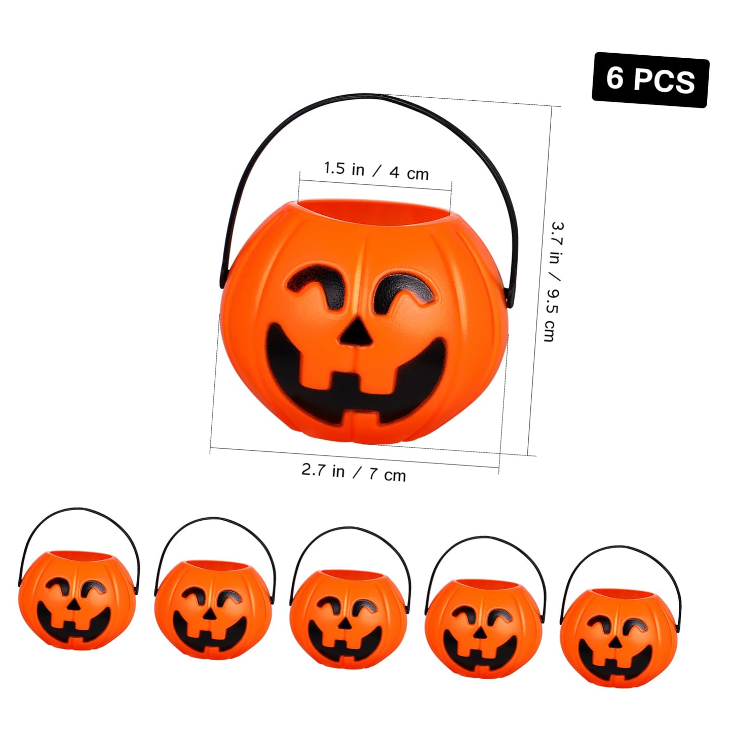 Toyvian 6pcs Mini Round Pumpkin Buckets - Portable Trick or Treat Candy Holders for Halloween