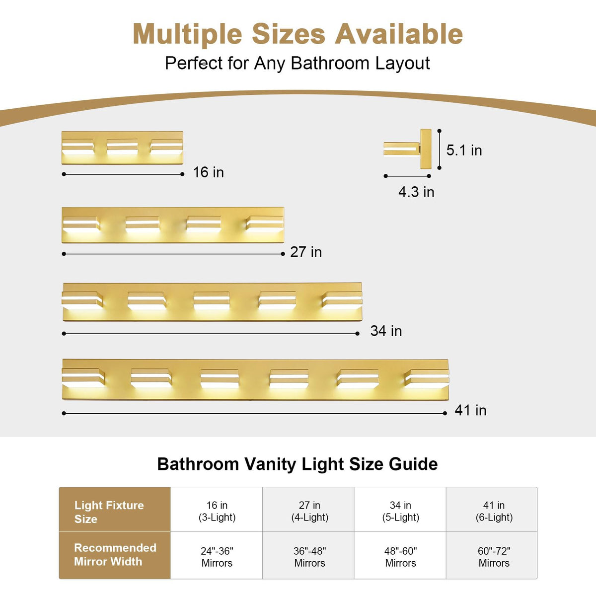 JZEKVN Modern LED Bathroom Lights Fixtures(3-Light),Metal Gold Acrylic Wall Lighting,Vanity Lights for Bathroom Over Mirror(6000k 16In