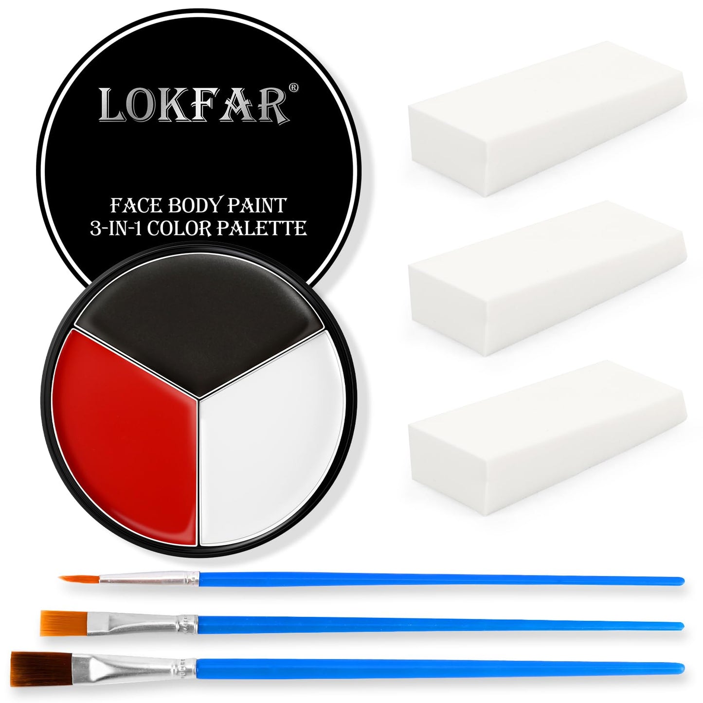 Black White Red Face & Body Paint - Blendable Facepaint Foundation with Sponge & Brush for Skin, Professional Halloween Face Mak