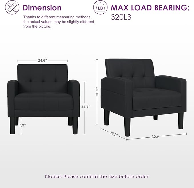 TYBOATLE Accent Chair Set of 2 Living Room Chairs Cozy Tufted Mid Century Modern Black Accent Chairs with Arms for Bedroom Comfy Reading Arm Chair Small Chairs for Small Spaces Office(2, Black)
