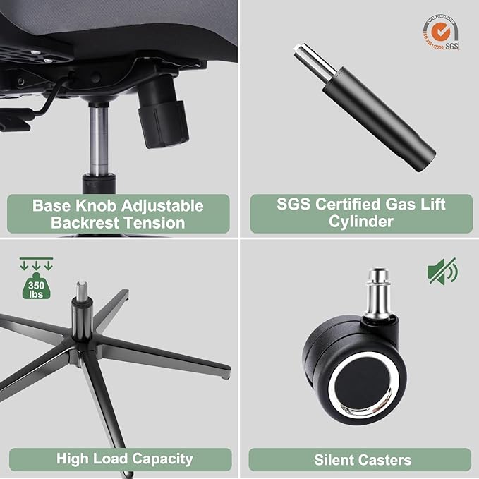 ZYFFHYLAI Ergonomic Office Chair - 350LB Mesh Office Chair with Adjustable Lumbar, High Back Computer Desk Chair with 3D Armrest, Comfy Chair with 2D Headrest & Tilt Function for Study, Work, Gaming