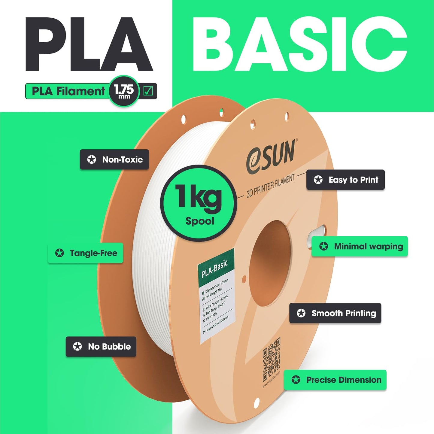 eSUN PLA Basic Filament 1.75mm, 1KG Spool (2.2 LBS) High Speed Printing 3D Printer PLA Filament,Designed for Fast Printing, Blue