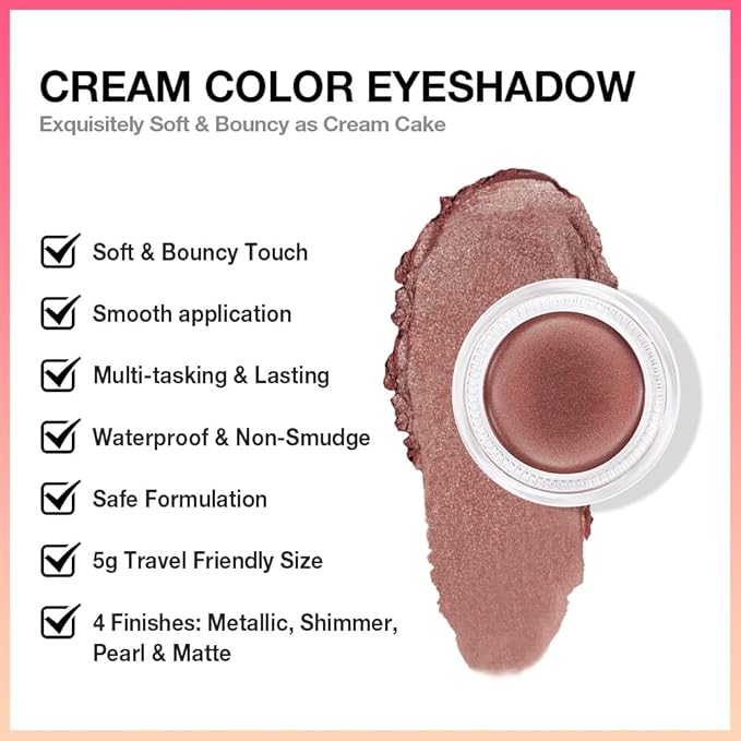 Cream Glitter Cocoa Shimmer Metallic Eyeshadow Palette Makeup, Natural Single Mini Instant Holographic Eyeshadow For Women, Sombras Crema Para Ojos, Talc, Paraben & Cruelty Free, 21