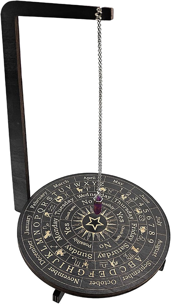JDOQOKJ Wooden Pendulum Board with Crystal Stand,pendulum stand, 12.5x9 inch, Moon Phase Design, Meditation Room Decor (as...