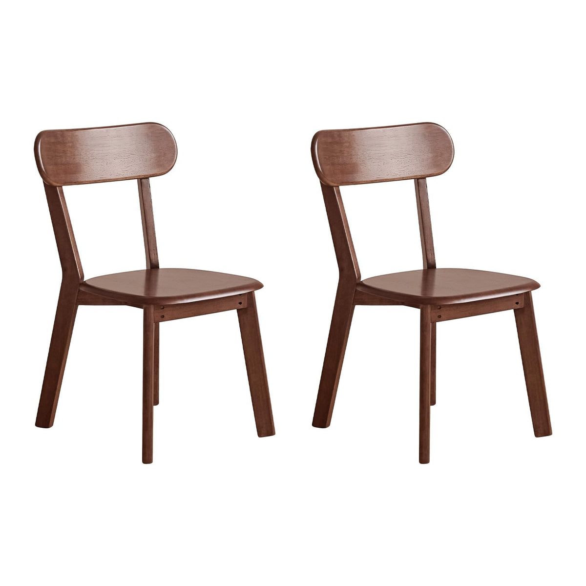 100% Solid Wood Dining Chairs Set of 2, Mid Century Modern Dining Chairs with Curved Backrest, Wooden Desk Chair with Solid Rubber Wood Frame for Kitchen, Dining Room, Study, Living Room, Walnut (2PK)