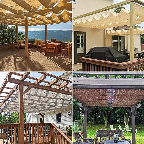Windscreen4less 4' x 12' Retractable Sun Shade Canopy Cover Sliding Wave Shade Sail for Pergola Patio Deck Yard Gazebo Out...