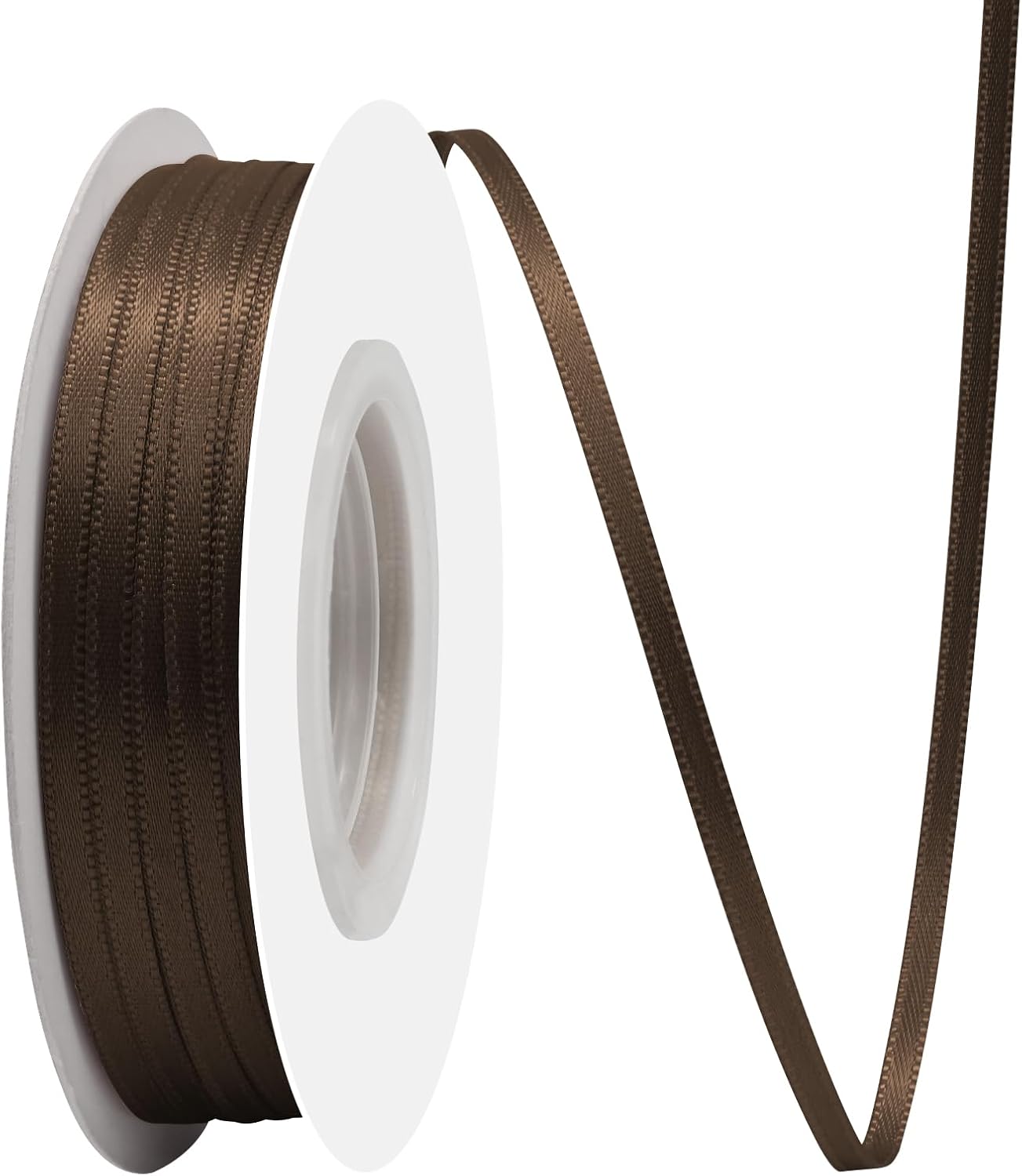 Brown Satin Ribbon 1/8" X 50 Yards Solid Color Double Faced Ribbons Perfect for Crafts Wedding Decor Bow Making Arts Sewing and More