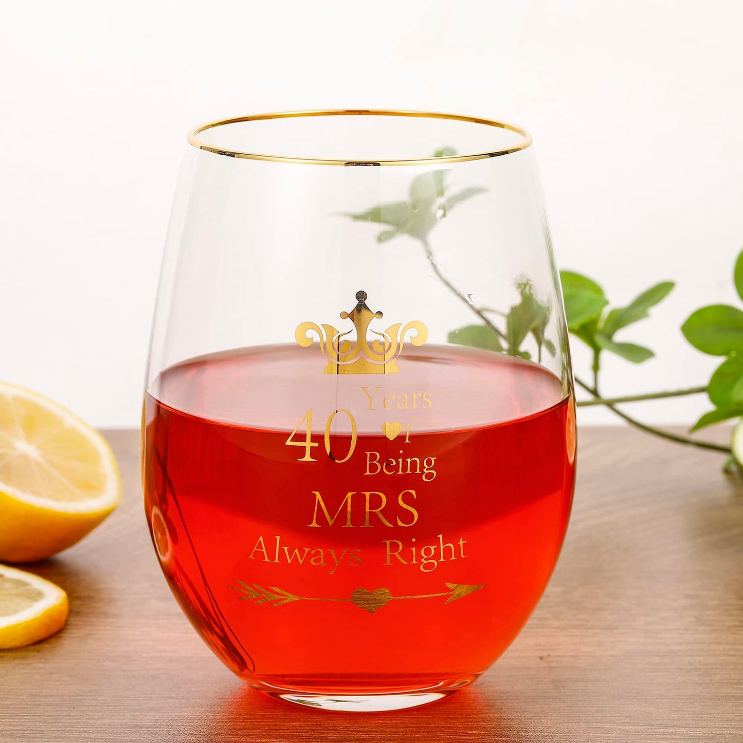 HLIKEM Pack of 2 Wine Glass Mr Right Mrs Always Right 40th Wedding Engagement Anniversary Cups for Couples Parents Tumbler 40 Years Anniversary Present Wine tumbler Cups