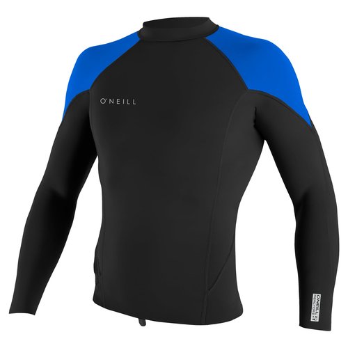 O'NEILL Men's Reactor-2 1.5mm Long Sleeve Top, Black/Ocean/Dayglo, Small