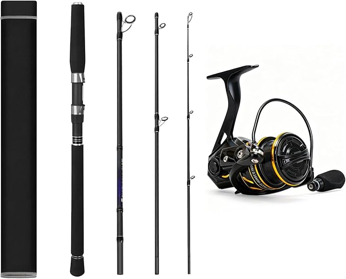 4-PieceSpinning Fishing Rod, 7' Travel Fishing Pole and 200 Reel Combos,5 +1 Shielded Bearings Stainless Steel BB Spinning...
