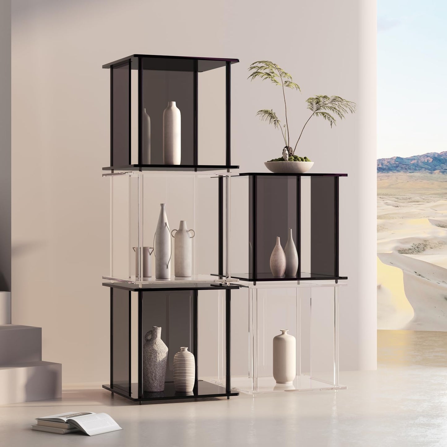 Modern Side Table, Small End Table, Acrylic Transparent Nightstand with Storage for Living Room, Bedroom, Office, Bedside, Square, Clear
