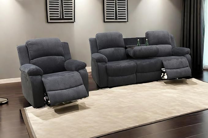 A Ainehome Living Room Furniture Set Recliner Sofa Set Chair Furniture Sofa Set for Living Room/Rv/House/Office/Theater Seating (A-Dark Grey Corduroy, Sofa+Chair)