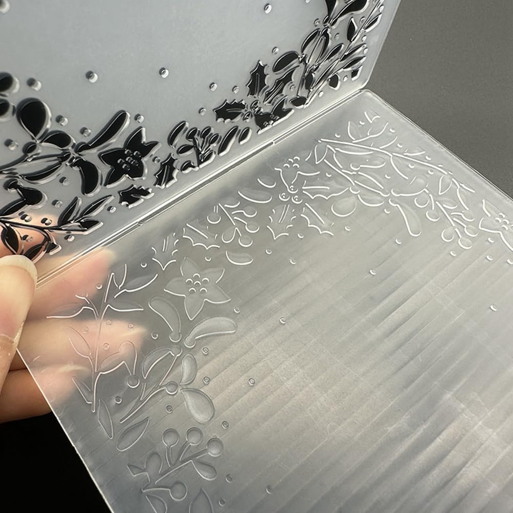 3D Plastic Embossing Folder Template Christmas Leaf Border Texture A6 Size for Card Making DIY Scrapbooking Paper Crafting Handmade Crafts Scrapbooking Arts Supplies Scrapbook Decor