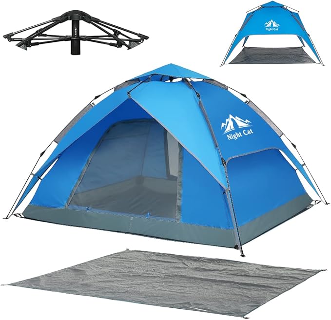 Night Cat Instant Popup Tents 2-3 Persons with Footprint Tarp Easy Setup Camping Tent with Rainfly Double Layers Waterproo...