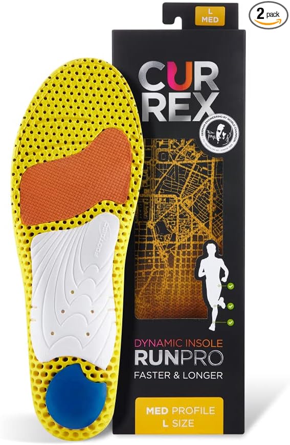 CURREX RunPro Insoles for Running Shoes, Arch Support Inserts to Help Reduce Fatigue, Prevent Injuries, Boost Performance for Men & Women (Medium Arch, Size Small)