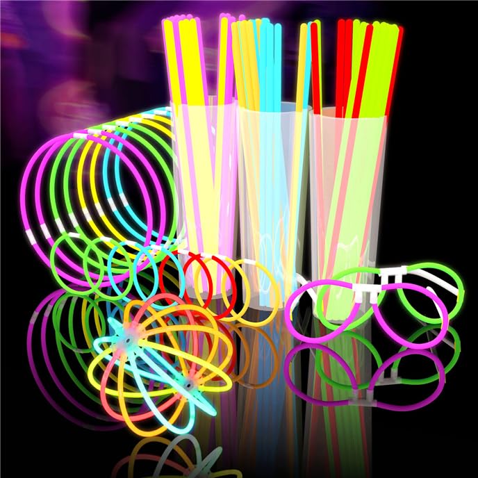 Glow Fever 209pcs Glow Sticks Bulk Party Pack includes 100 8" Glow Sticks and 109 Accessories, with bonus connectors for g...