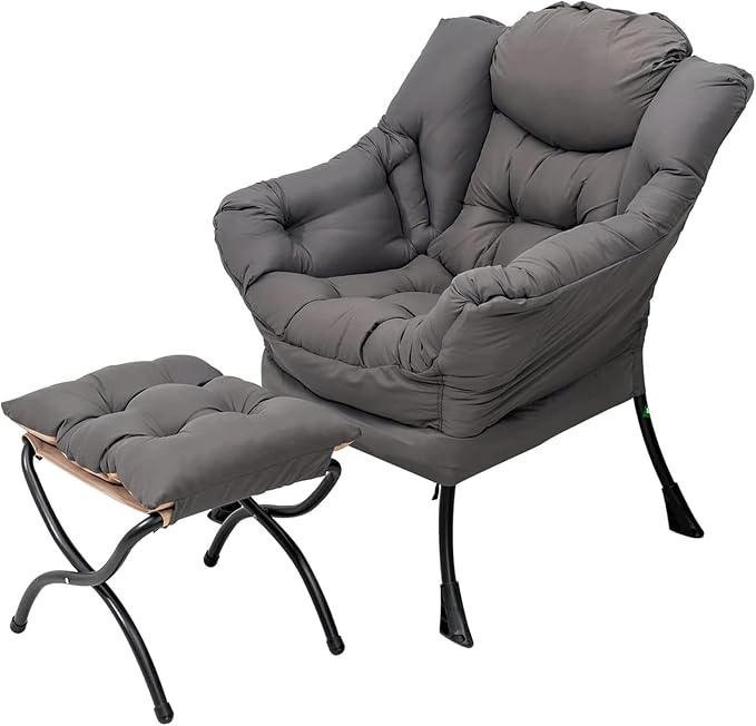 Welnow Lazy Chair with Ottoman, Modern Lounge Accent Chair with Armrests and a Side Pocket, Leisure Sofa Armchair, Reading...