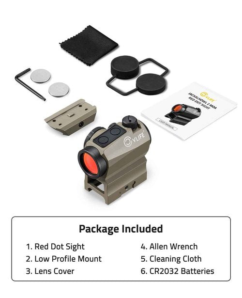 CVLIFE JackalHowl Red Dot Sight, Motion Awake 2 MOA Red Dot Optics, IPX7 Waterproof & Fogproof, 50,000H Battery Life, 1x20mm Compact Red Dot Scope for 21mm Picatinny Rail, Absolute Co-Witness (Sand)