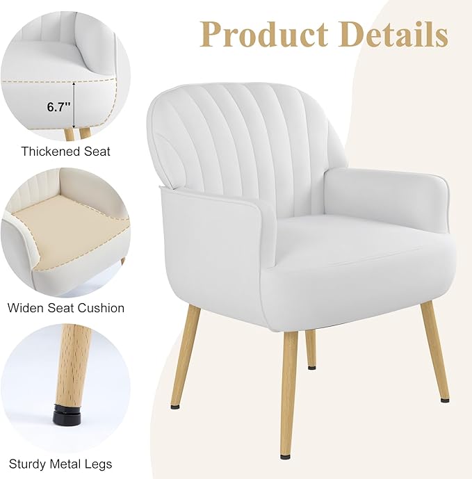 Holiway Velvet Accent Chair, Modern Upholstered Single Living Room Chairs with Tufted Back, Cozy Sofa Side Armchair with Metal Legs for Bedroom/Office/Reading Room, Beige