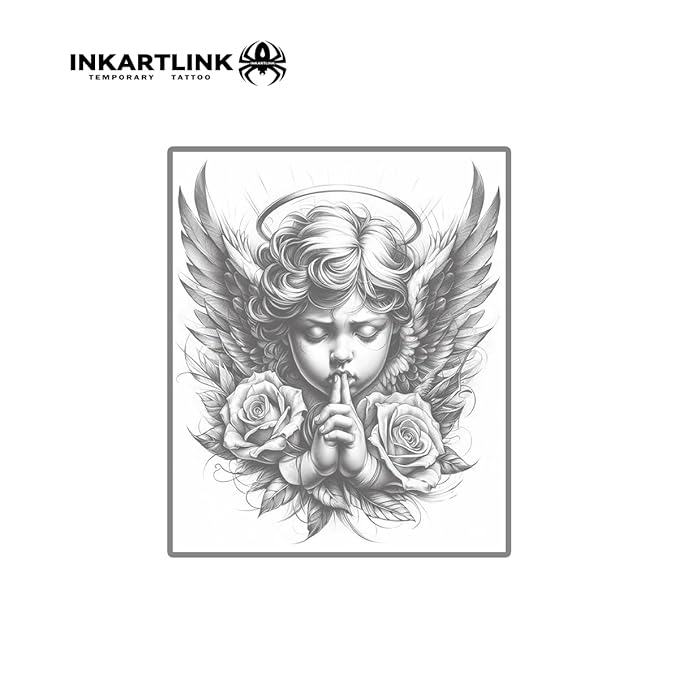 INKARTLINK Semi Permanent Tattoo, party tattoo, beautiful and realistic design, fun tattoo experience, cruelty-free, non-reflective, waterproof (Angel 2)