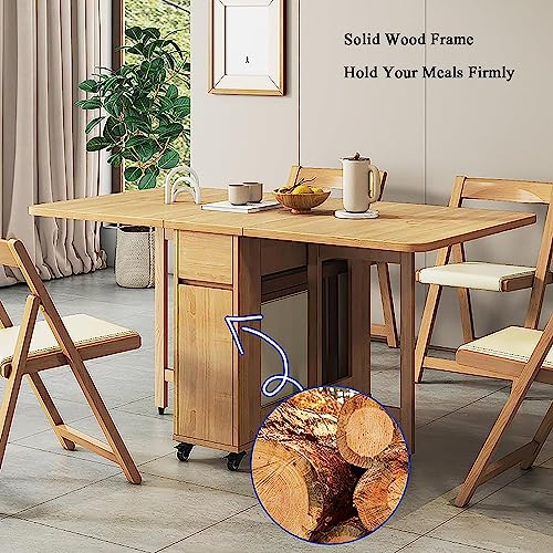 Modern Wooden Foldable Dining Table Set, 55.11cm x 31.4cm x 2cm, Kitchen & Dining Room Set, 4 Chairs, Storage Drawer