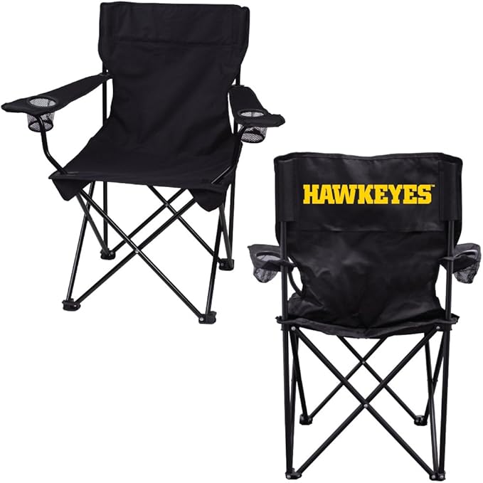 VictoryStore Outdoor Camping Chair - University of Iowa Hawkeyes Black Folding Camping Chair with Carry B
