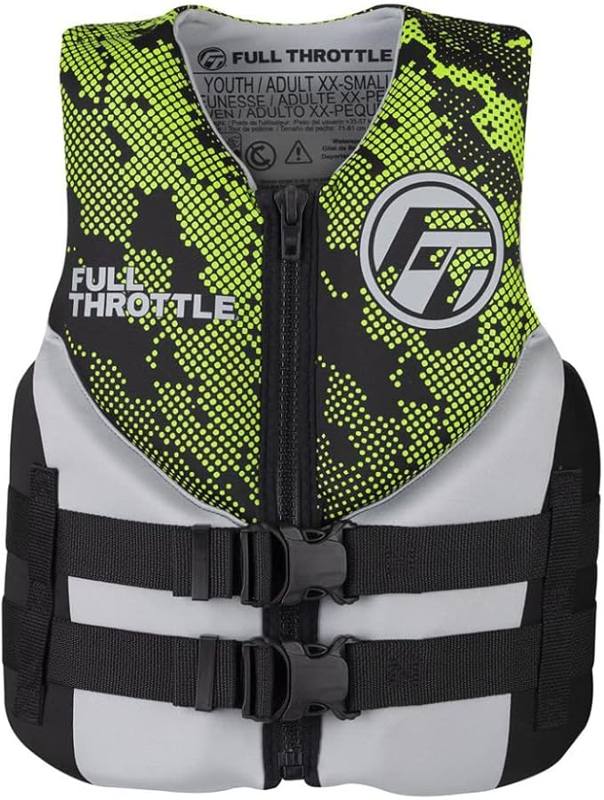 Full Throttle Junior Hinged Rapid Dry Neoprene Life Jacket, Green